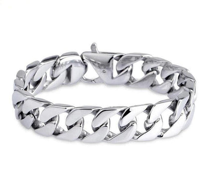 Men's 15MM Wide Stainless Steel Curb Chain Bracelet - Buylaand