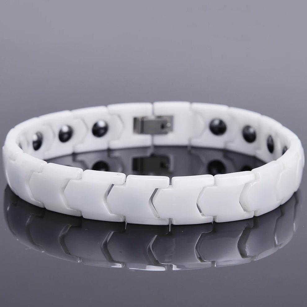 Elegant Black & White Ceramic Magnetic Bracelet - Buylaand