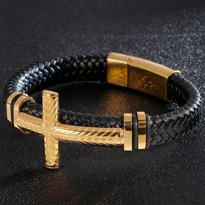 Gold Stainless Steel Braided Leather Bracelet - Buylaand