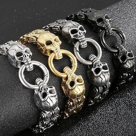 Gothic Stainless Steel Skull Charm Bracelet - Buylaand