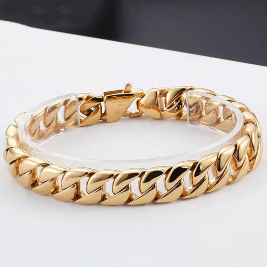 Gold & Silver Stainless Steel Miami Cuban Chain Bracelet - Buylaand