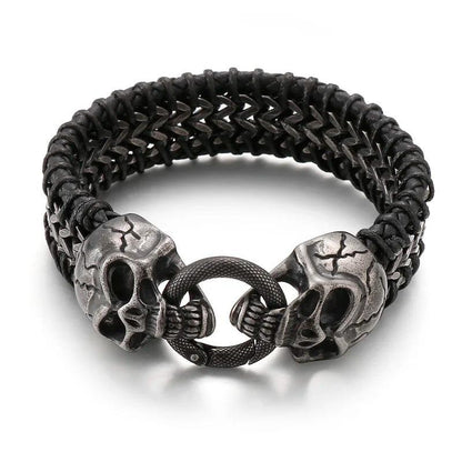 Gothic Skull Men's Leather & Steel Bracelet - Buylaand