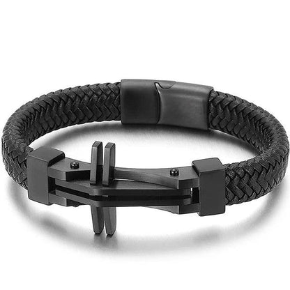 Men's Cross Leather Wrap Bracelet - Stylish Charm - Buylaand