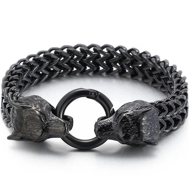 Massive 12MM Franco Link Chain Wolf Head Hand Bracelet - Buylaand