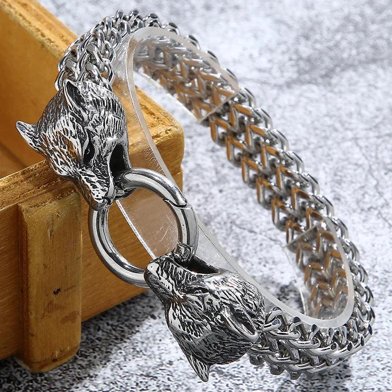 Massive 12MM Franco Link Chain Wolf Head Hand Bracelet - Buylaand