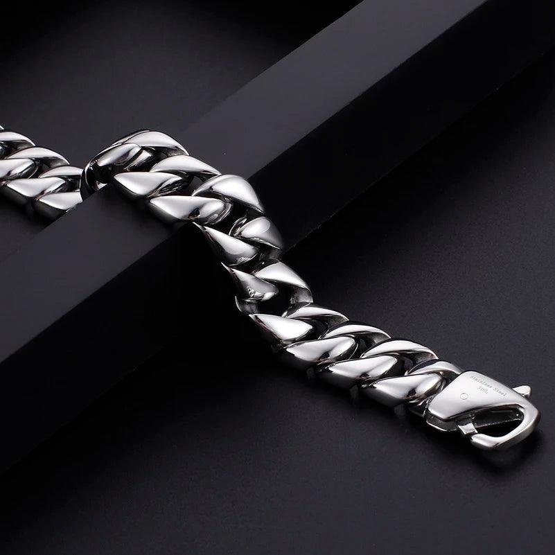 Gold & Silver Stainless Steel Miami Cuban Chain Bracelet - Buylaand