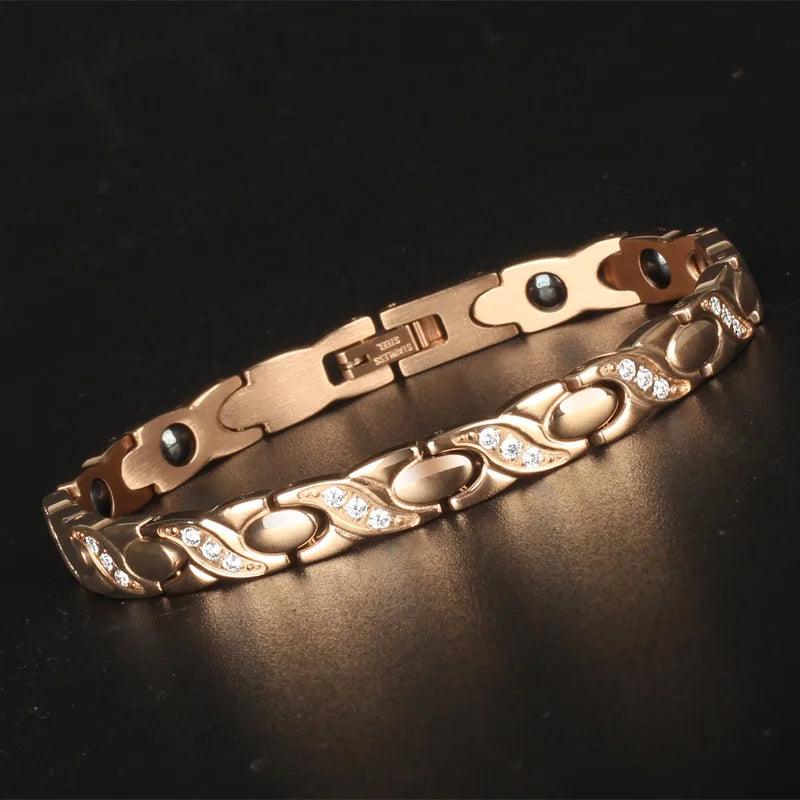 Magnetic Stone Rose Gold Therapy Bracelet - Buylaand