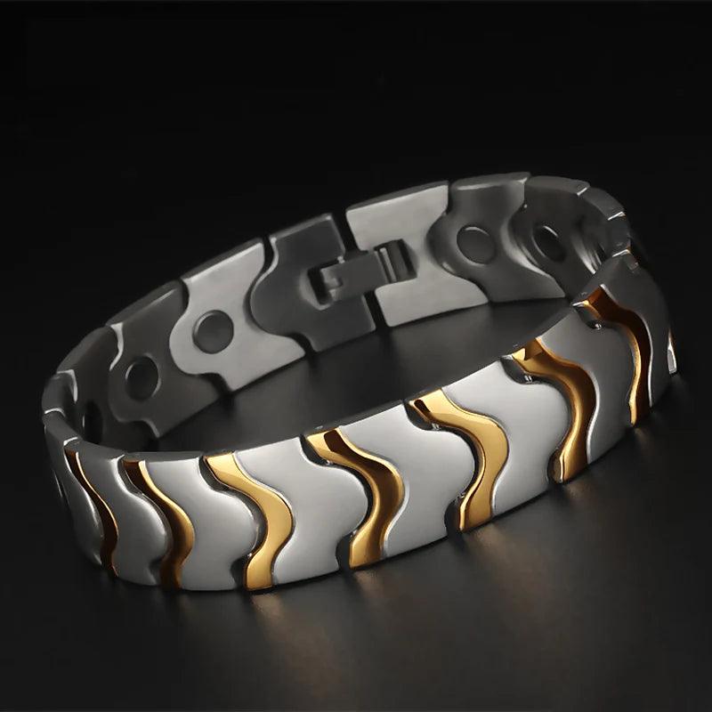 Men's Gold 16MM Magnetic Therapy Bracelet - Buylaand