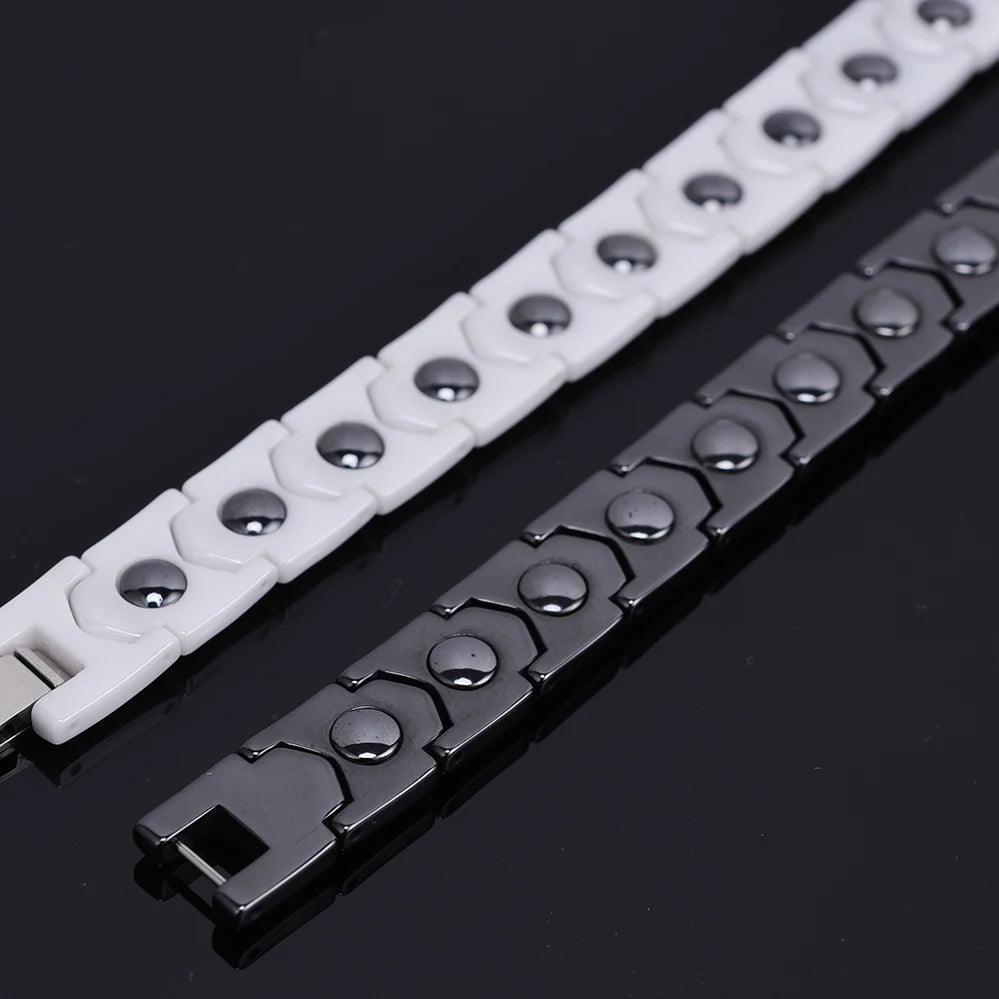 Elegant Black & White Ceramic Magnetic Bracelet - Buylaand