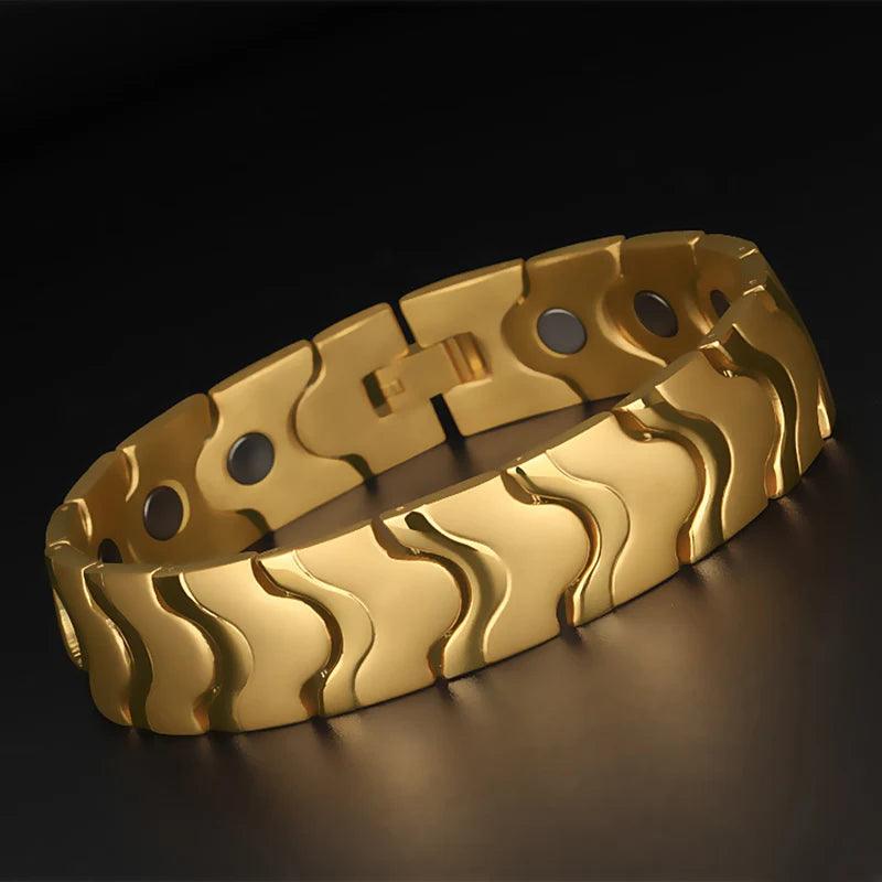 Men's Gold 16MM Magnetic Therapy Bracelet - Buylaand