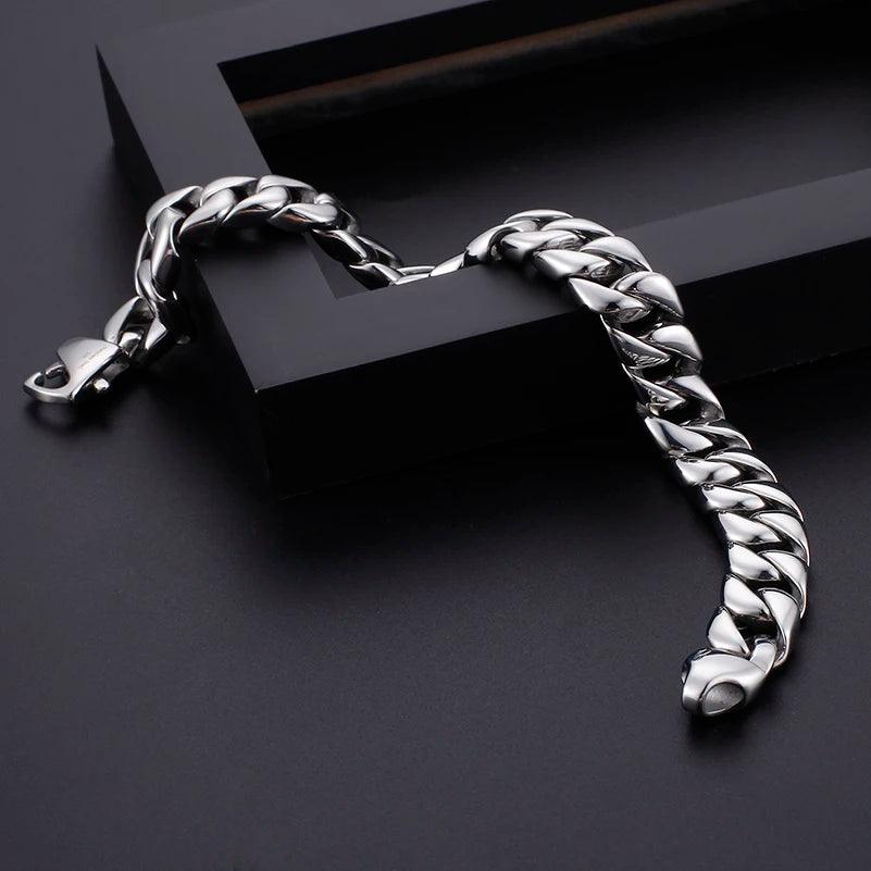 Gold & Silver Stainless Steel Miami Cuban Chain Bracelet - Buylaand