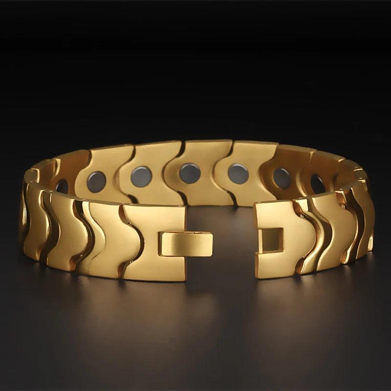 Men's Gold 16MM Magnetic Therapy Bracelet - Buylaand