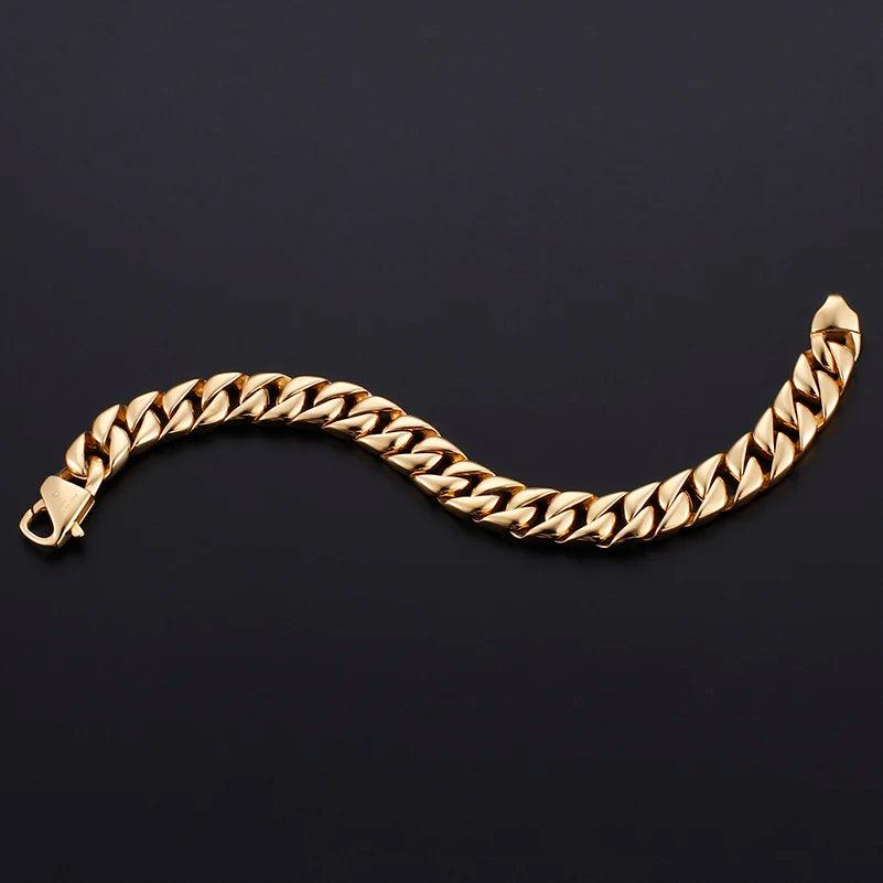 Gold & Silver Stainless Steel Miami Cuban Chain Bracelet - Buylaand