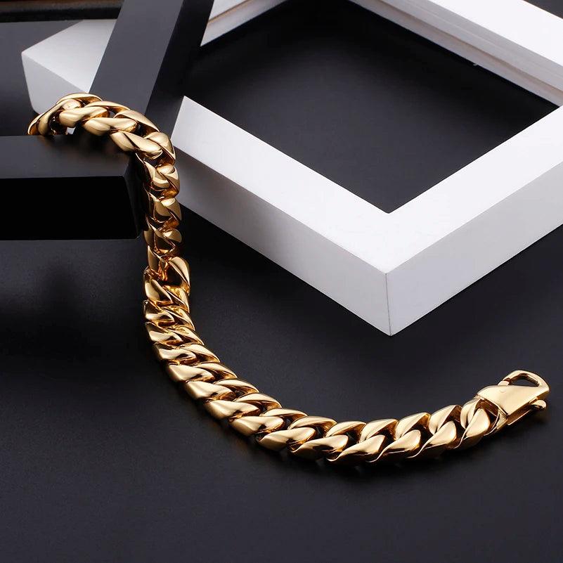 Gold & Silver Stainless Steel Miami Cuban Chain Bracelet - Buylaand