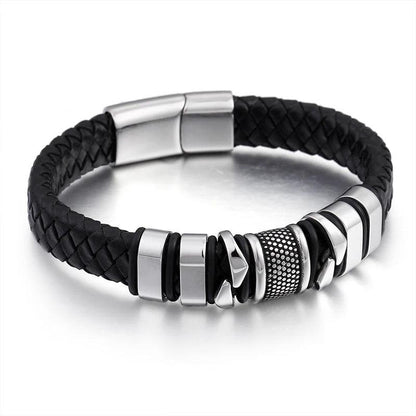 16MM Stainless Steel Black Leather Men's Bracelet - Your Ultimate Fashion Statement - Buylaand