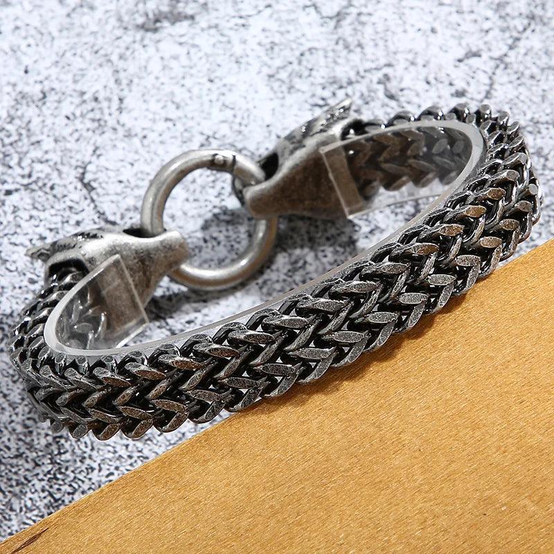 Massive 12MM Franco Link Chain Wolf Head Hand Bracelet - Buylaand