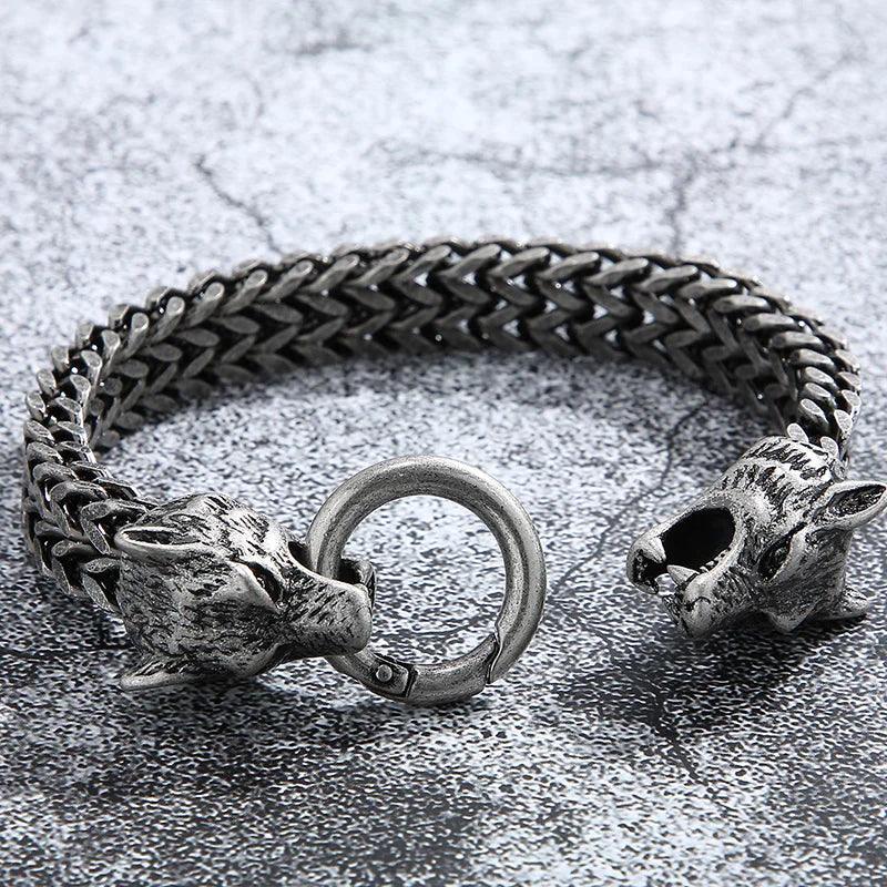 Massive 12MM Franco Link Chain Wolf Head Hand Bracelet - Buylaand