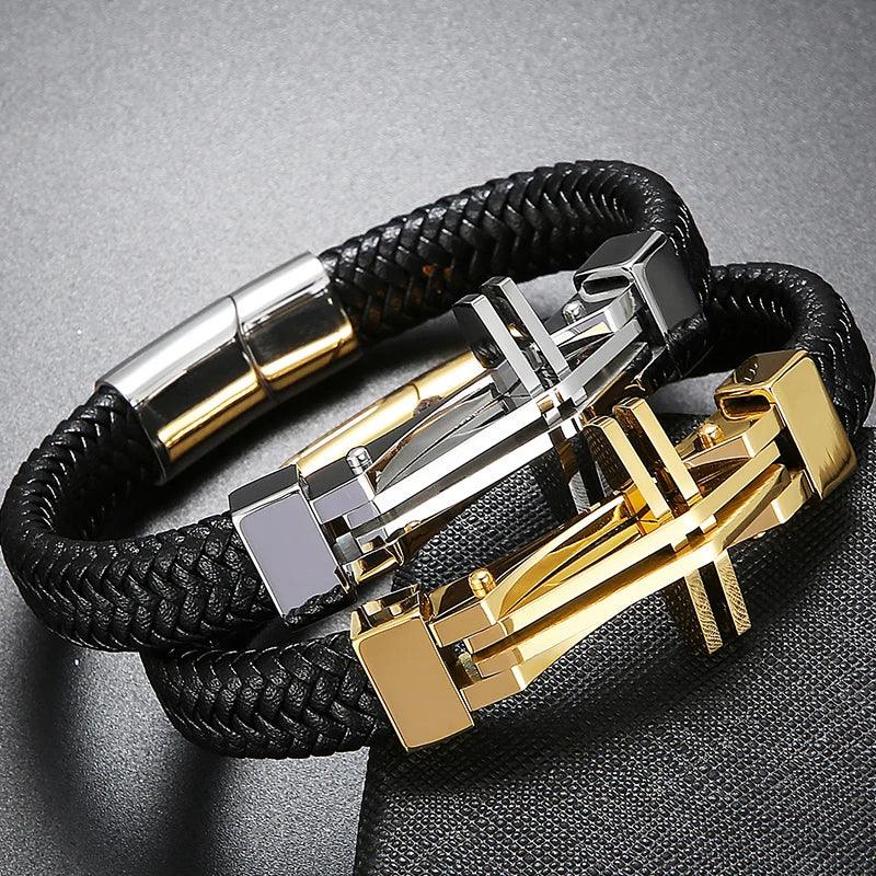 Men's Cross Leather Wrap Bracelet - Stylish Charm - Buylaand