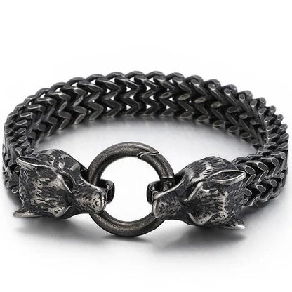 Massive 12MM Franco Link Chain Wolf Head Hand Bracelet - Buylaand