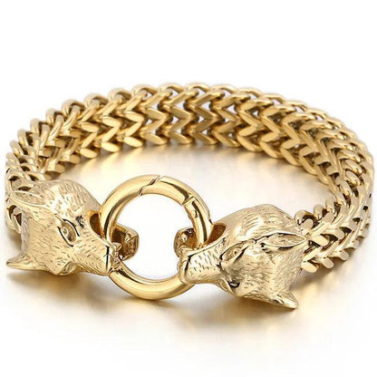 Massive 12MM Franco Link Chain Wolf Head Hand Bracelet - Buylaand