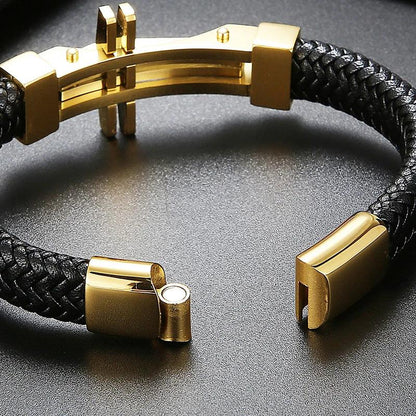 Men's Cross Leather Wrap Bracelet - Stylish Charm - Buylaand