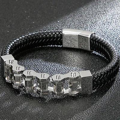 Stylish Steel & Leather Biker Bracelet for Men - Buylaand