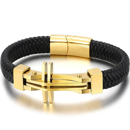 Men's Cross Leather Wrap Bracelet - Stylish Charm - Buylaand