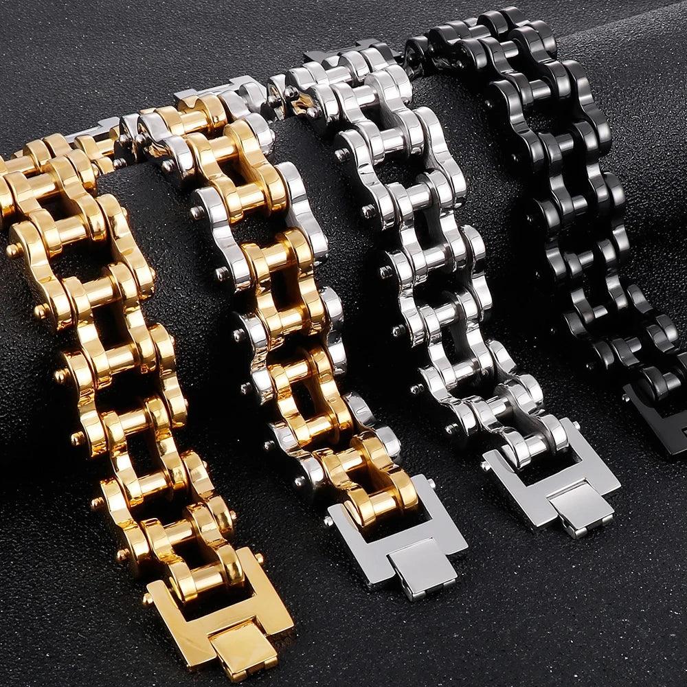 Punk Rock 22MM Stainless Steel Bike Chain Bracelet - Buylaand