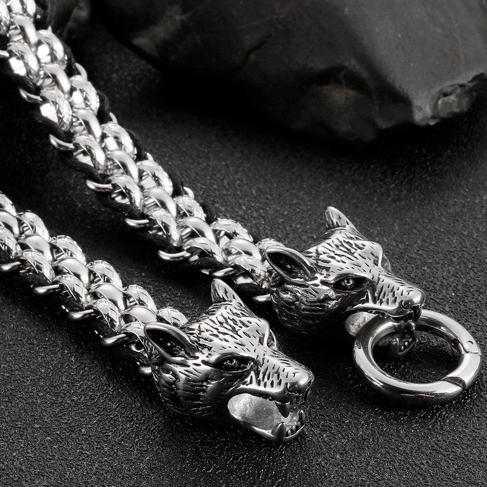 Stainless Steel Viking Wolf Head Bracelet for Men - Buylaand