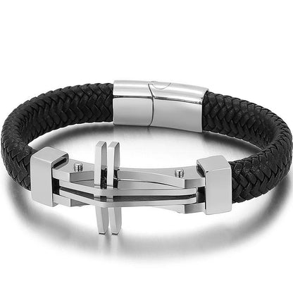 Men's Cross Leather Wrap Bracelet - Stylish Charm - Buylaand